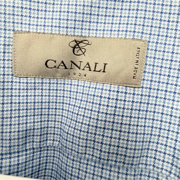 NWOT Canali Men’s Luxury Italian Shirt Sky Blue Checkered Dress Shirt, L - Picture 2 of 9